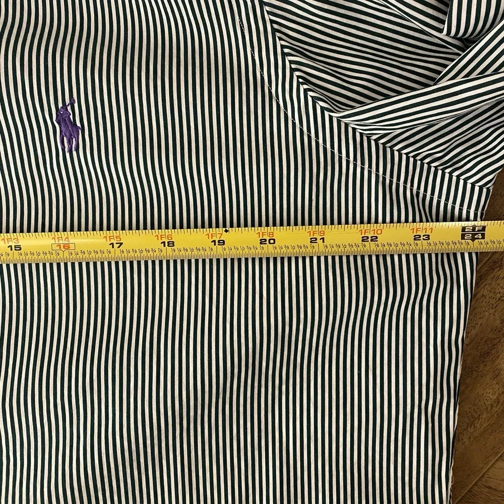 Polo Ralph Lauren Button Down Men's Large Green White Stripe Purple‎ Pony